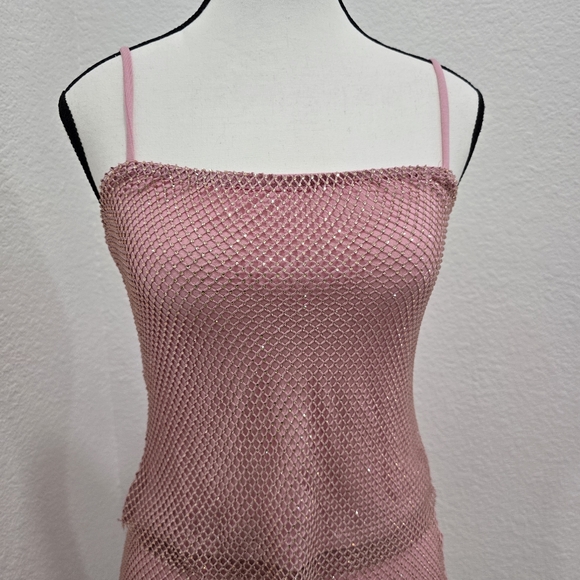 Aqua Co Ord Set Crystal Embellished Mesh Midi Skirt And Top Size Small - Picture 15 of 16